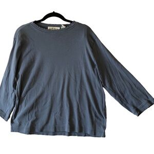 Orvis Pullover Cotton Top Women M Slate Blue Lettuce Hem Neck and Sleeve